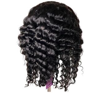 Natural Black Human Hair Deep Wave Pre Cut Wear & Go 20 Inch Wig